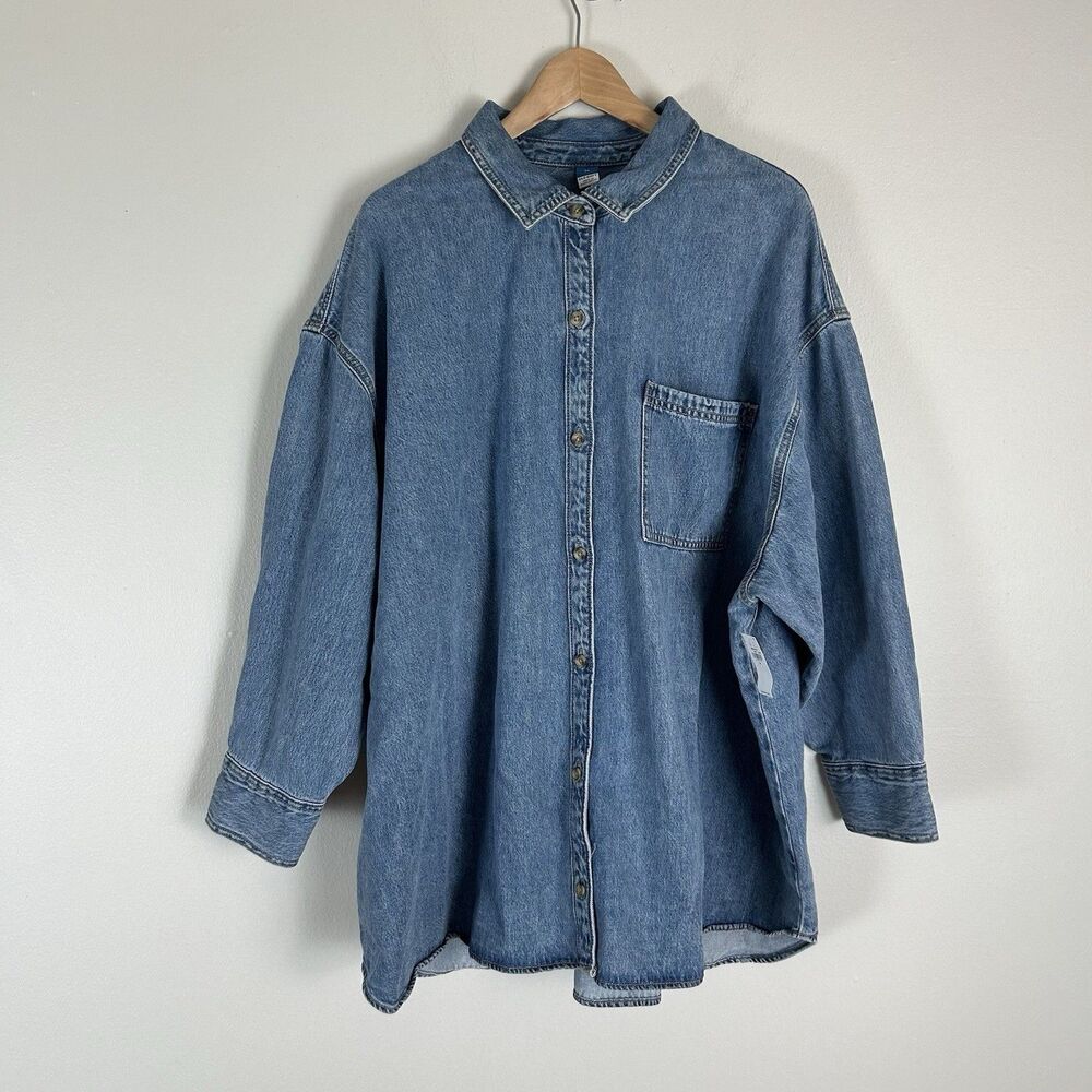 NEW Old Navy Womens Plus 3X Shacket Shirt Cotton Denim Relaxed Button Up Top